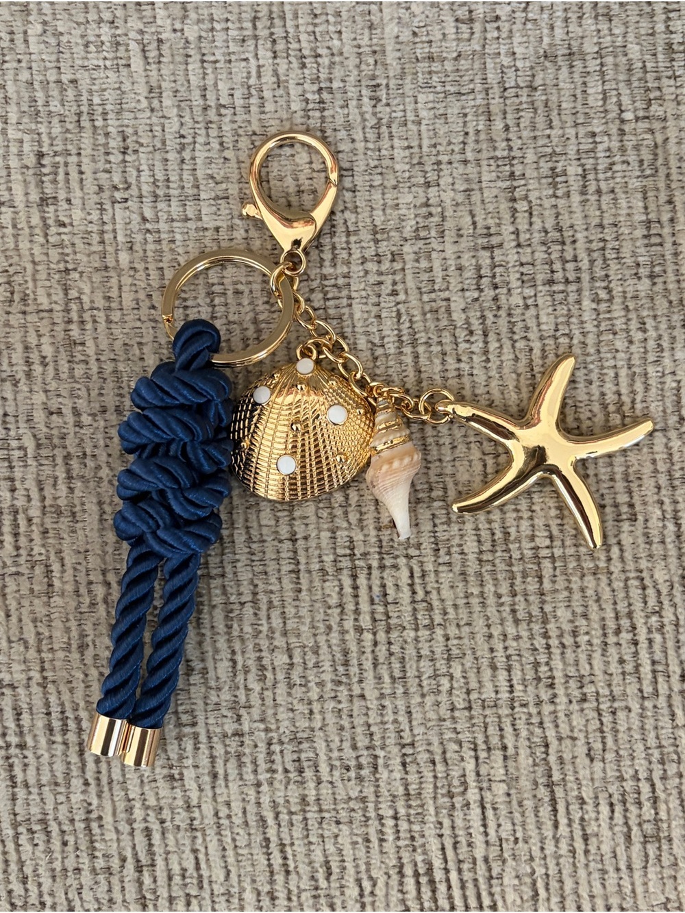 Gold Starfish & Navy Tassel Keychain Bag Charm